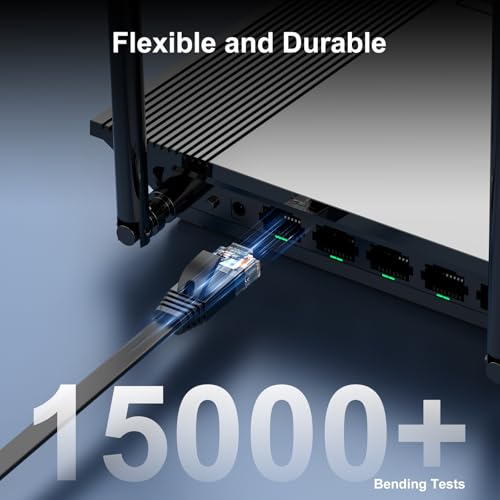 Cat 6 Ethernet Cable 10ft 2-Pack, Indoor&Outdoor, High Speed 10Gbps Internet Network, Pure Copper Flat Ethernet Patch Cable Long, Computer LAN Cable with Clips&Straps for Router,Modem,PS4/5, Black