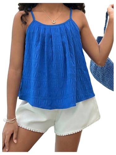 SOLY HUX Girl's Summer Camisole Tops Spaghetti Strap Pleated Cute Vacation Cami Shirts