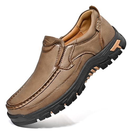 Mens Outdoor Leather Casual Loafers Non-Slip Lightweight Walking Driving Hiking Shoes2