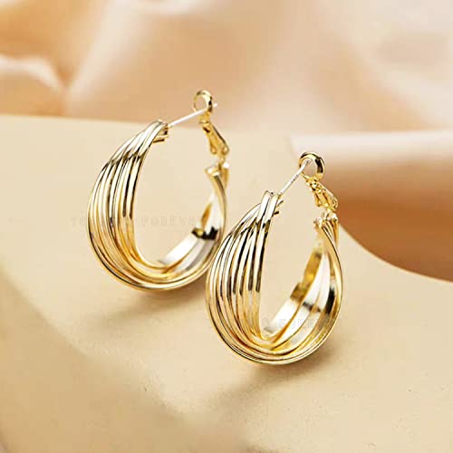 Image of Young & Forever Rakhi Friendship Day Gifts Special Chunky Gold Hoop Earrings for Women - 18k Gold Plated Twisted Hypoallergenic Lightweight Delicate Jewelry