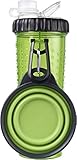 Dexas Popware for Pets Snack Duo Dual Chambered Hydration Bottle and Snack Container with Collapsible Pet Cup, Green