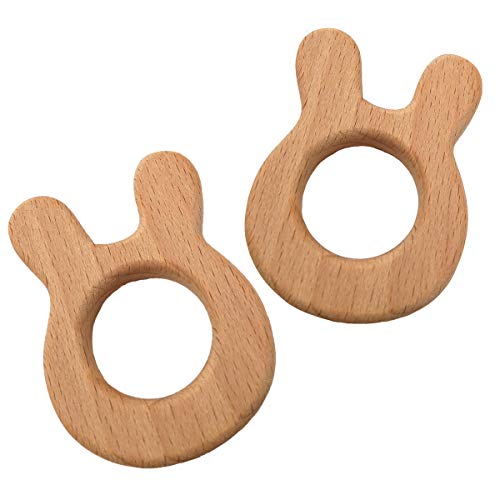 Organic Wooden Teething Natural Handmade Unfinished Beech Wooden Animal Shape Teether Diy Darling Shower Gift (Rabbit) #TOP2