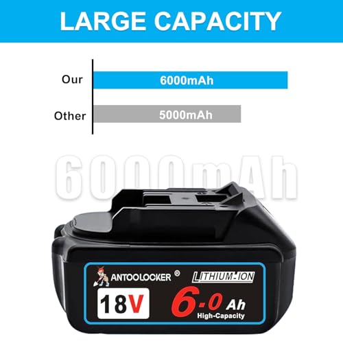 Image of Replacement for Makita 18v Battery: 2 Packs 6.0ah High Capacity Lithium Ion Batteries Compatible with 18 Volt BL1860 BL1820BL1830 BL1840 BL1850 for Cordless Power Tools