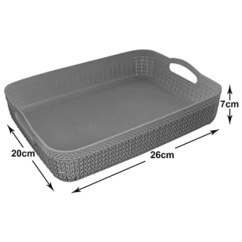 Image of Heart Home Q-3 Multiuses Designer Unbreakable Plastic Storage Basket /Organizer /Bin For Home, Kitchen, Bathroom, Office Use Pack of 4 (Grey)-50HH01463