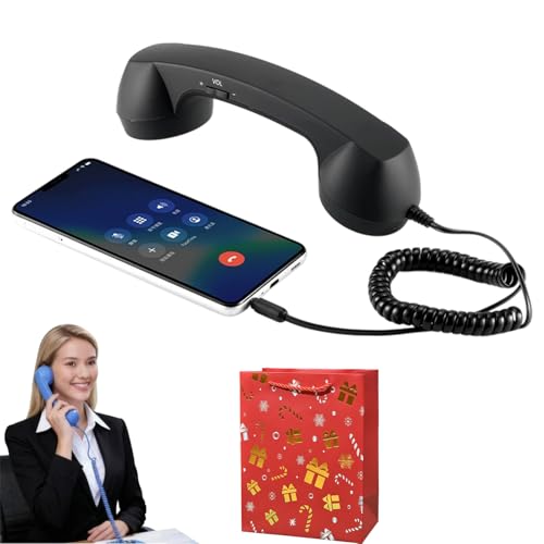 Combiné téléphonique rétro noir 3.5mm et Type C pour smartphone