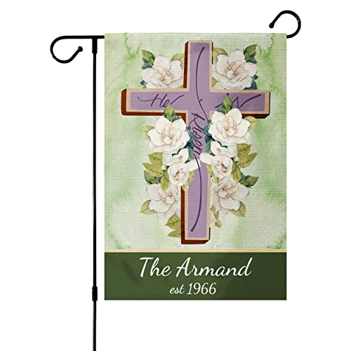 PUREFLY Personalized Easter Garden Flag, Customized He is Risen 12Ã—18 Inch Double Sided Spring Welcome Flag Bunny Holiday Easter Flag for Yard Outdoor Decoration