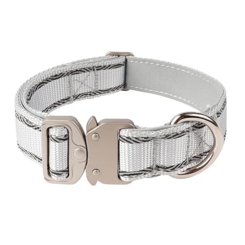 Poo4kark Reflektierende Hundehalsbänder Nylon, verstärkt, strapazierfähig, mit Schnellverschluss Metall, verstellbar für mittelgroße große Hunde (28–36 cm), 1 Stück (Grey, 28x2.5cm)