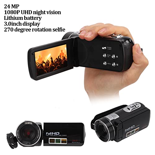 Filmadora de vídeo HD, filmadora de vídeo de 24 MP Display LCD de 3,0 polegadas anti-vibração infrav