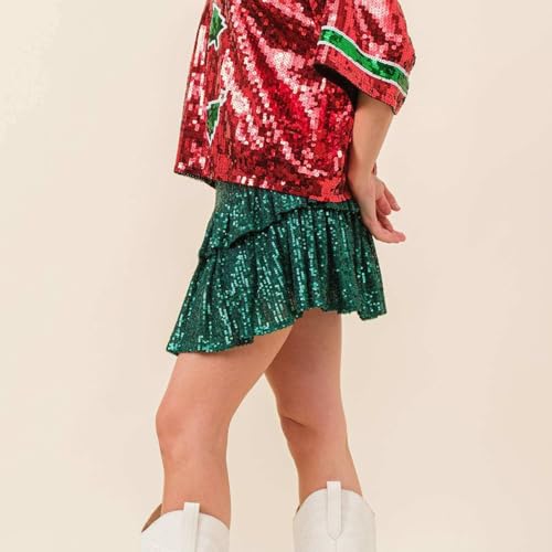 Tempura Women Sparkly Sequins Mini Skirt Ruffled Shorts Casual A-Line Skirt for Beach Vacation Club Streetwear2