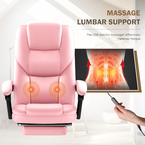 Image of Furmax Executive Office Chair with Foot Rest Big and Tall Office Chair Ergonomic Home Office Desk Chairs Reclining High Back Leather Chair with Lumbar Support, 400LBS (Pink)