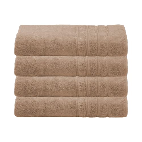 Mosobam 700 GSM Hotel Luxury Bamboo Viscose-Cotton, Bath Towel Sheets 35X70, Light Taupe, Set of 4, Oversized Turkish Towels