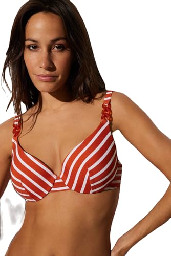 YSABEL MORA - Top Bikini Estampado Marinero con aro y Relleno Naranja