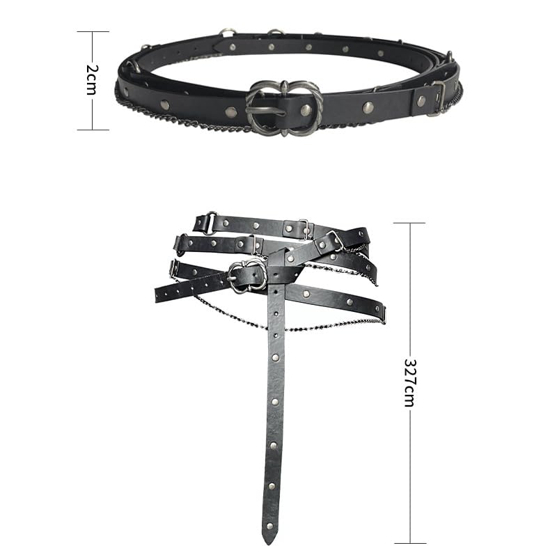 Medieval DIY Faux Leather Belt, Metal Chain Adjustable Renaissance Vintage Long Thin Belt for Dresses Cosplay Costume4
