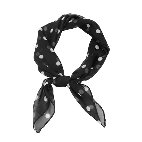 VIGUEUR Polka Dot Scarf 50S - Black and White Chiffon Hair Tie, Vintage Neckerchief for Women