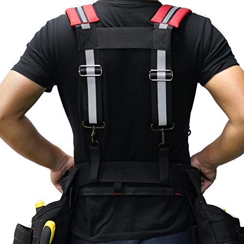 Image of MELOTOUGH Tool Belt Suspenders Construction Work Suspender with Reflective Firefighter suspenders Strip Hi Vis Safety Work Padder Shoulder Suspender (Hi Vis Black)