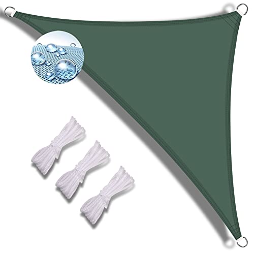 MEEYI Vela Tenda Triangolare 3x3x4.3 Riso Tenda da Sole Impermeabile a Caduta Tende Esterno Impermeabile Vela Tenda ombreggiantevela Tenda Antipioggia per Esterno con Corda di Fissaggio-Verde Scuro