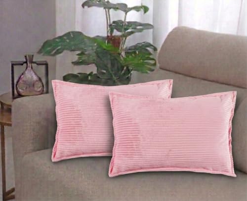 Image of RD TREND Corduroy Cushion Cover Set of 2, Striped Double Sided Decorative Throw Pillowcases for Sofa, Bed & Living Room Rectangular Long Cushion Covers 18x28 inches | Peach