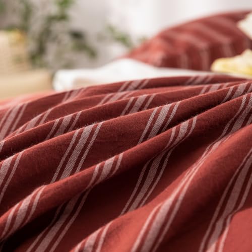 Image of BESTOUCH Striped Cotton Duvet Cover Set Linen Feel King | 100% Washed Cotton, Soft Wrinkle Texture, Hidden Zipper, 8 Ties, Breathable Lightweight Durable Comfy, 3 Pcs No Insert