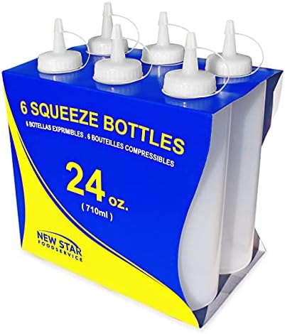 New Star Foodservice 26207 Squeeze Bottles, Plastic, 24 oz, Clear, Pack of 6