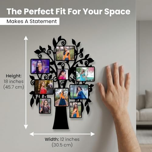 Image of MUSHA Personalized Family Tree Photo Frame | 9 Photo Customized Wall Collage | 12x18 Inch 6mm MDF | Send Photos We Print | Anniversary Housewarming Gift