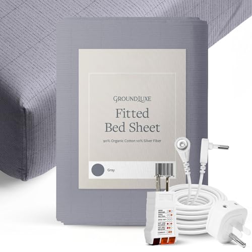 GroundLuxe Organic Fitted Grounding Sheet in Gray for a Queen Size Bed