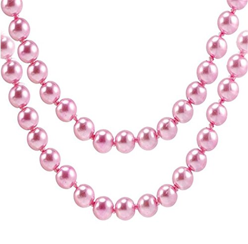 Wiipu Flapper Long Faux Pearl Glass Bead 58" Single Strand Necklace (hot Pink)