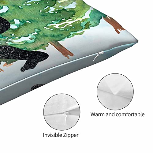 Mugod Pillow Case Black Big Sasquatch Monster And Green Pine Tree Watercolor,Throw Pillow Cover Decor For Sofa Bed Living For Girl Boy 20X30 Inches #TOP4
