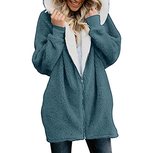 WOCACHI Womens Fluffy Coat Zipper Thicker Hooded Overcoat Warm Jacket Hoodies Deals Autumn
