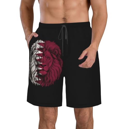 Bandera del León De Qatar Hombre Shorts De Baño Ligero Traje De Baño con Bolsillo Bañadores De Playa Impermeable Bañadores De Natación M