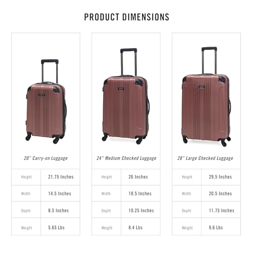 Image of Kenneth Cole REACTION Out of Bounds Lightweight Hardshell 4-Wheel Spinner Luggage, Rose Gold, 24-Inch Checked