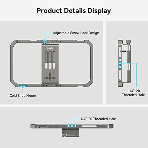 Image of SmallRig Universal Smartphone Video Rig for iPhone 17 16 15 14 for Samsung, Filmmaking Vlogging Rig Aluminium Alloy Phone Video Cage Grip with Cold Shoe Mount for Videomaker Videographer