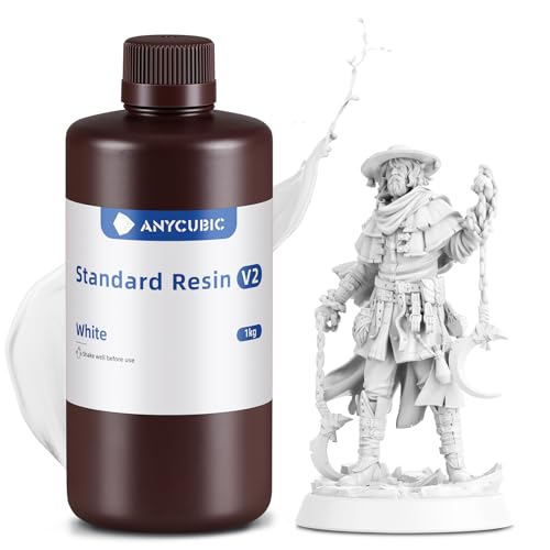 Anycubic Resina Estándar V2 para Impresora 3d, Resina 3d LCD UV 405nm Curado, Resina Fotopolímera Estándar con Alta Resistencia y Dureza, Menor Olor, Resina Rápida para Impresoras 3d (1kg Blanco)
