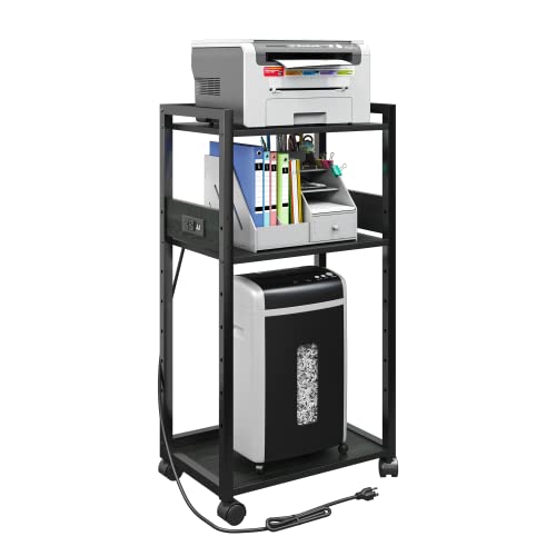 Tc-Homeny 3-Tier Movable Printer Stand With Storage Rolling Floor-Standing Deskside Shredder Computer Host Stand Adjustable Storage Shelf Rack For Office Supplies Fax Scanner File Book #TOP18