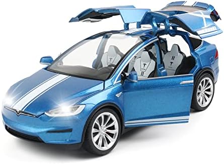 1/24 Scale Diecast Model X Toy Car, Alloy Casting Pull Back Collectible Car Vehicles with Sound and Light, Eagle Wing Door, Big Model X Car Model Toy for Kids Adults Gift (Blue)