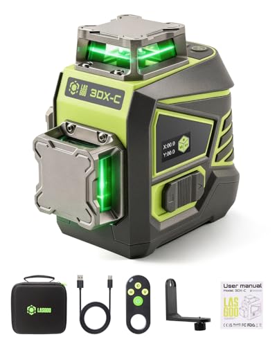 Image of LASGOO 3DX-C Green Laser Level with LCD Screen, Remote & Stand
