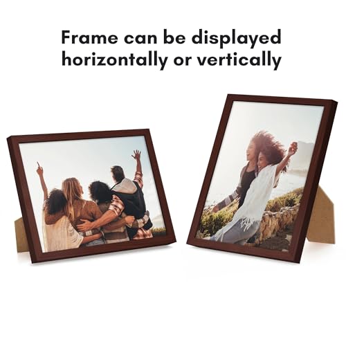 Americanflat 8x10 Picture Frame with Shatter-Resistant Glass - Streamline Collection - Thin Border Picture Frame for Tabletop and Wall Display - Hanging Hardware and Easel Stand Included - Mahogany