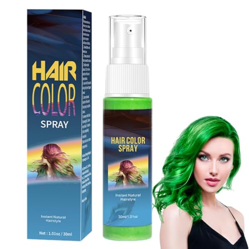 Hair Colour Spray 30ml Green Hair Spray Temporary - Non-Sticky Long-Lasting Washable Temporary Hair Dye with Instant Styling for Christmas Birthday Parties Events and Cosplay Occasions