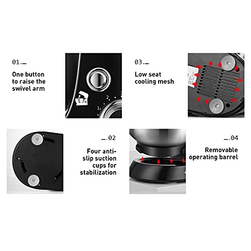 3,5L 6-Gang Küchenmaschine Knetmaschine Teigmaschine, Multifunktions Rührmaschine Aus Edelstahl, Schwarz/Weiß/Rot, Mit… – Bild 7