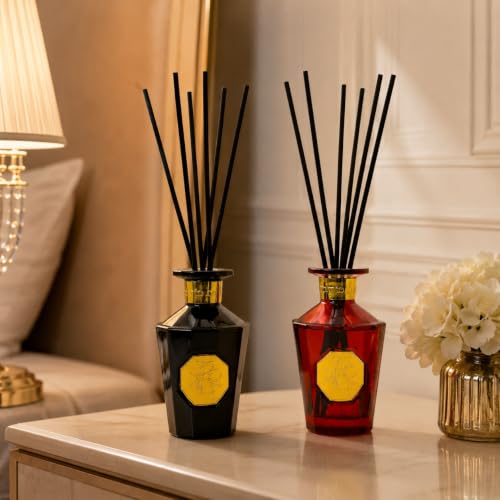 VANGIE Luxury Reed Diffuser Set, Black Forest & Red Wine, Warm Woody Home Fragrance, Elegant Glass Bottles, Flame-Free Scented Diffusers for Living Room, Bedroom & Office, Gift Set - Image 3