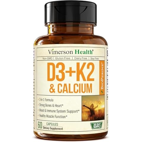 Vitamin D3, K2 Calcium Supplement with BioPerine for Immune & Bone Health - Vitamin D 5000 IU + Vitamin K2 as MK7 + Calcium. 4 in 1 Support: Strong Bones & Teeth Plus Joint & Heart Health. 60 Capsules Cover