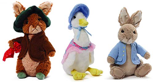 Image of GUND 3 Piece Nursery Tale Stuffed Animal Bundle, Peter Rabbit, Benjamin Bunny and Jemima Puddle Duck