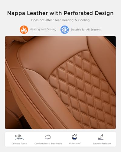 Image of Huidasource Brown Back Seat Covers Universal Fit for Most Cars SUVs Trucks Compatible with Seat Belts, Child Safety Seats, Rear Seat Covers Nappa Leather Velcro Adjustable Seat Covers (Back Row /Brown)