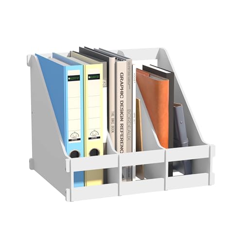 Bamboo Desktop Magazine Holder Desk File Organizer 3 Compartments Vertical File Dividers Book Holder...