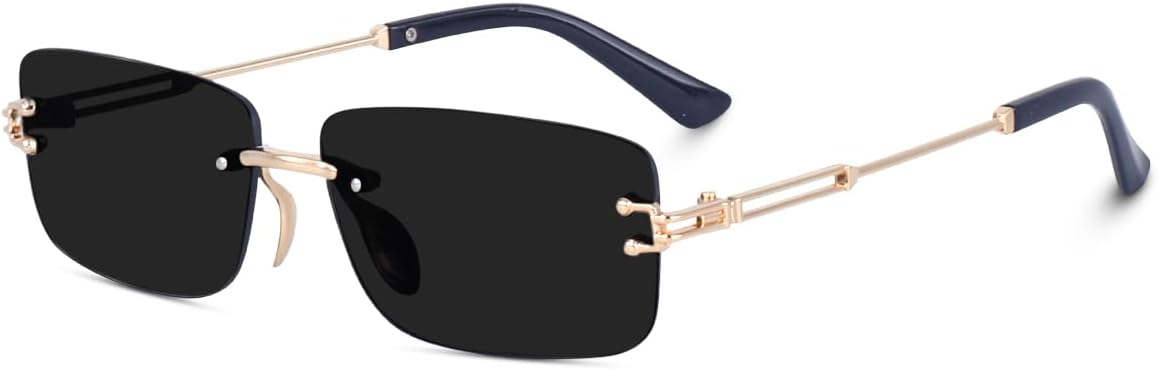 UV Protected Retro Rectangular Rimless Sunglasses for Men and Women