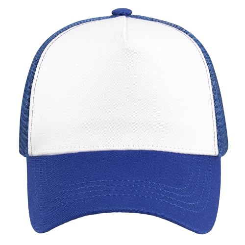 Image of Falari 5-Panel Mesh Baseball Cap, Trucker Hat, Structured Plain Design, Cotton, Adjustable Size