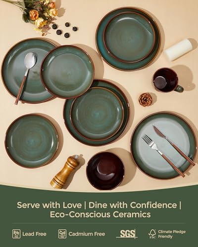 Image of Pokini Ceramic Dinner Plates Set of 6, 10inch Salad, Dessert Plates Dishes | Reactive Glaze Stoneware Dish Set, Dinner Plate for Dessert, Salad, Appetizer, Microwave & Dishwasher Safe, Scratch Resistant
