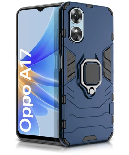 Image of WOW IMAGINE Shock Proof Back Case Mobile Cover for Oppo A17 | Back Cover Case (Tough Armor | Hybrid PC + TPU | Ring Holder & in-Built Kickstand | Blue)