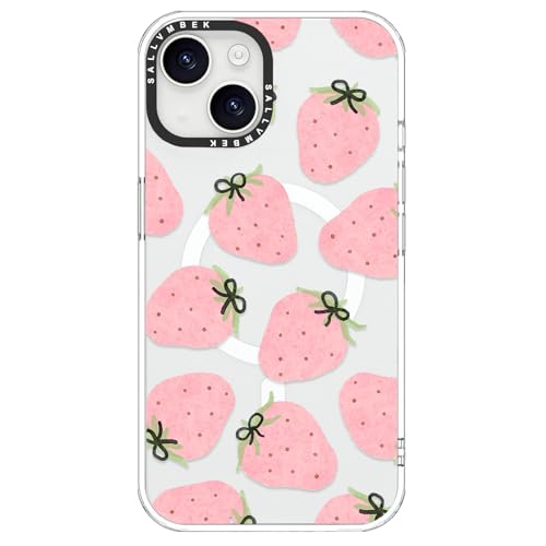 sallvmbek for iPhone 15 Case 6.1 inch,Compatible with MagSafe,Cute Strawberry Design Print Pattern,Magnetic Shockproof Protective Mag Safe Clear TPU Bumper Cases Cover for Women Girly
