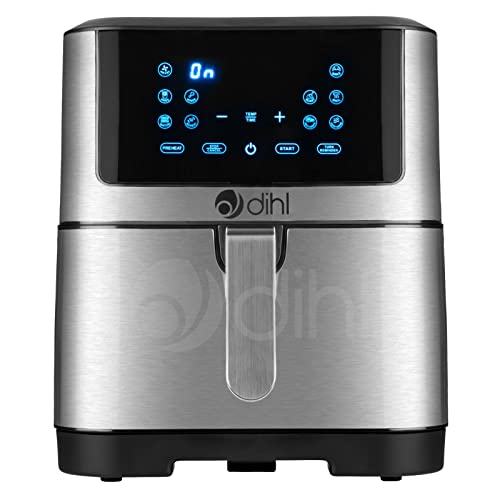 Dihl 8 Litre 8L Air Fryer Brushed Steel LED Rapid Healthy Cooker Oven Low Fat Free Food Frying