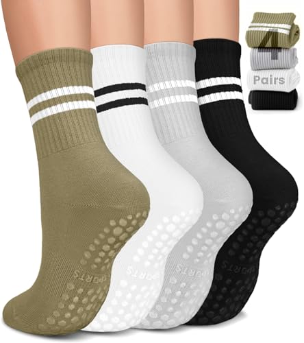 Image of Pilates Socks for Women, Non Slip Grip Socks for Yoga, Barre, Hospital, Grippy Socks Womens Gifts, 4 Pairs